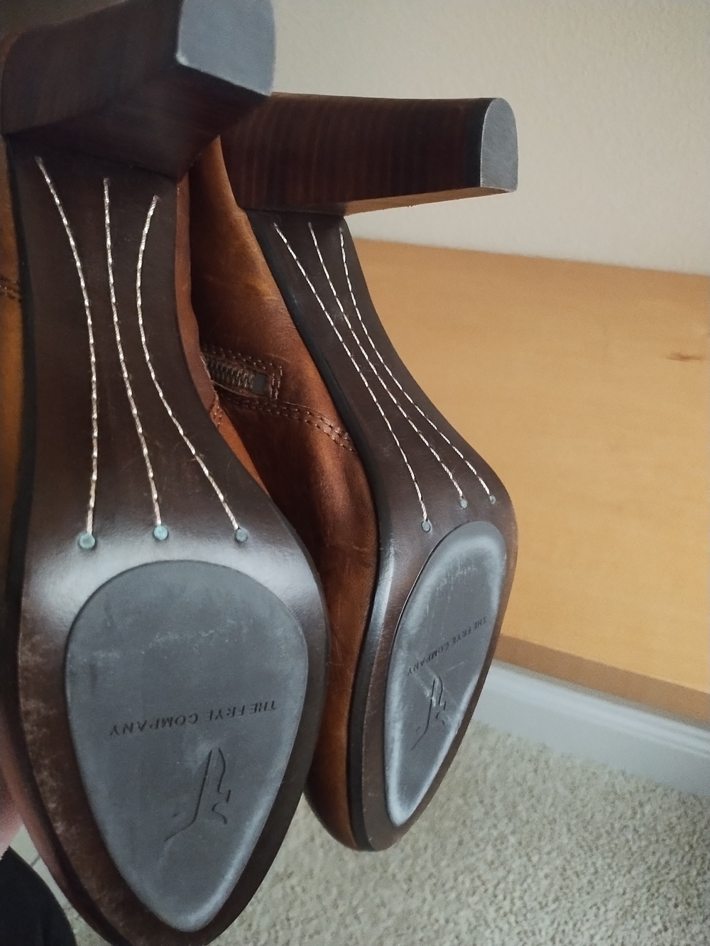Frye Miranda Zip Leather Knee-High Heeled Boots In Cognac - Picture 5 of 10